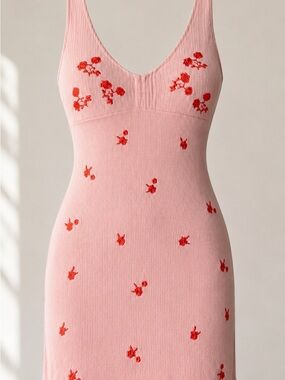 Free People Pink Mini Dress with Orange Floral Embroidery